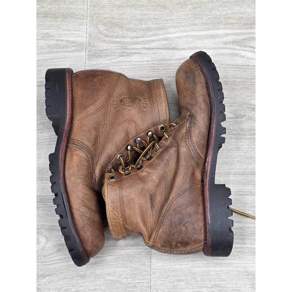 Vintage Chippewa USA Leather Work Boots Mens 6D Brown Lace Up Logger Vibram